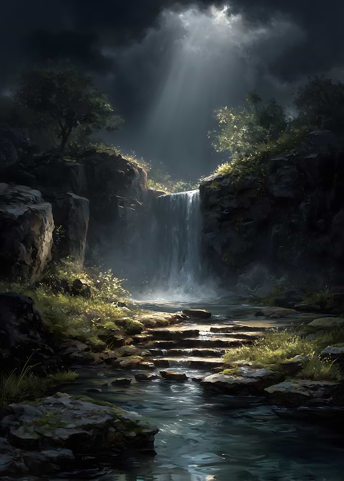 Waterfall in a rocky landscape