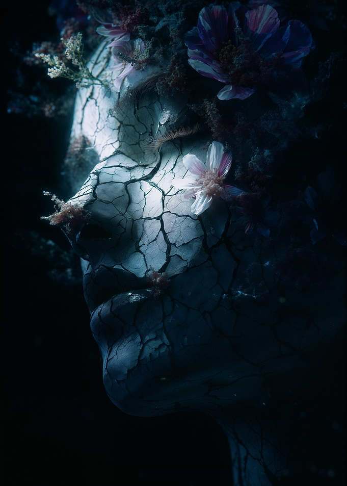 Cracked Face with Flowers