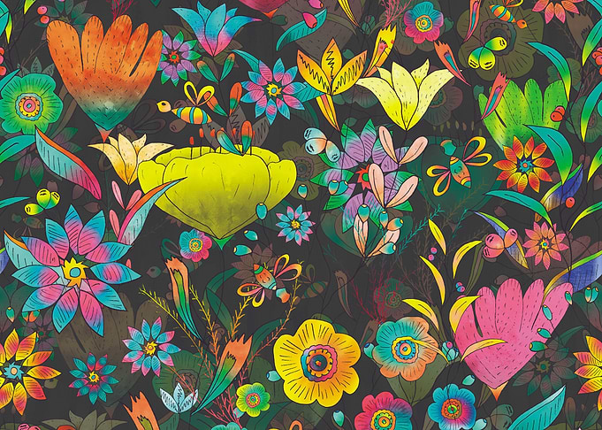 Colorful Floral Pattern on Dark Background