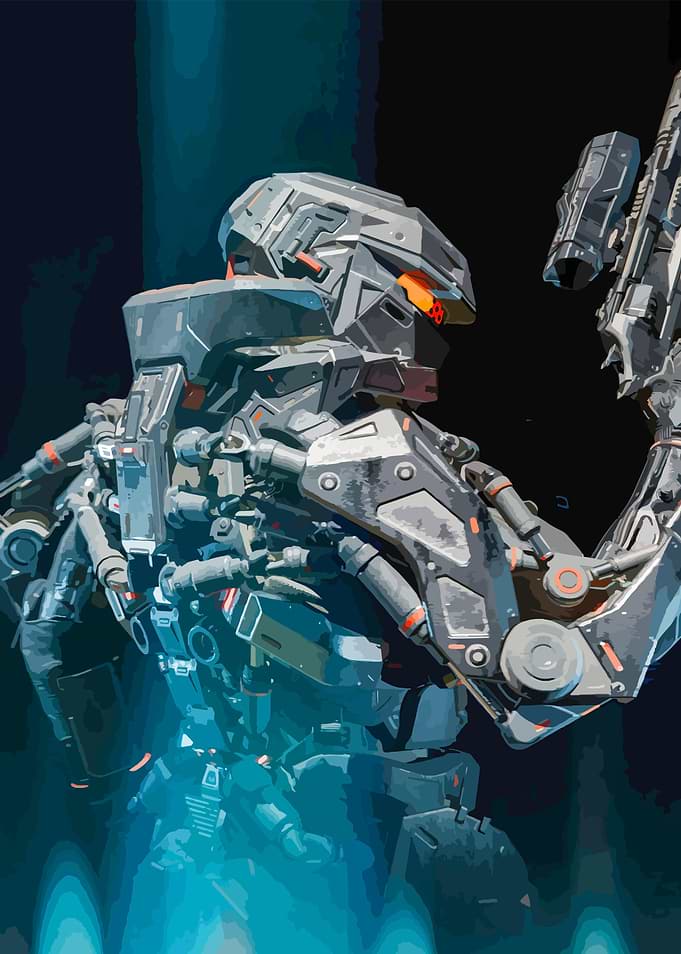Futuristic Robot Warrior with Gun