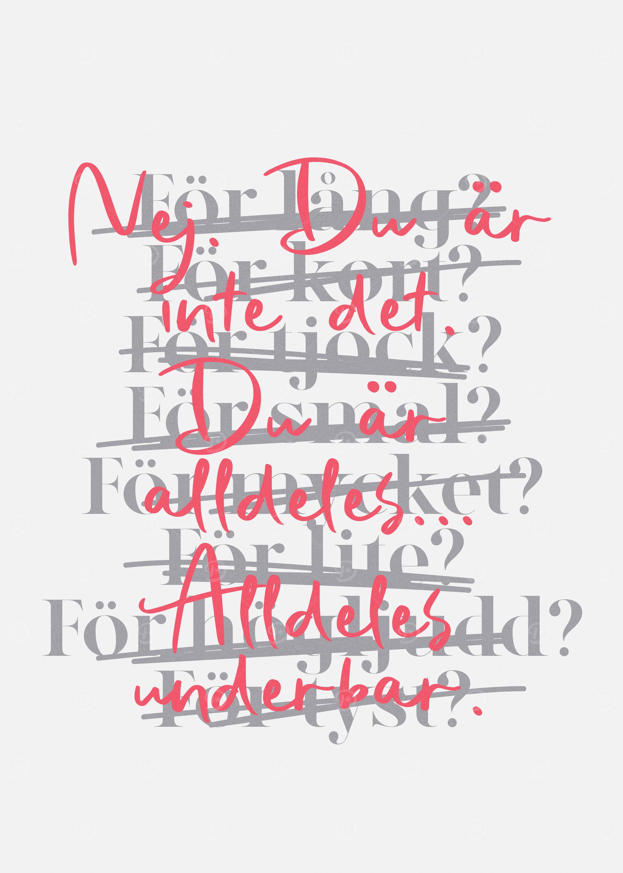 Swedish Text Art with Crossed-Out Words