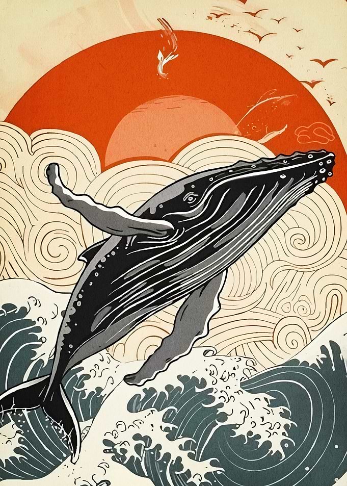 Whale breaching ocean