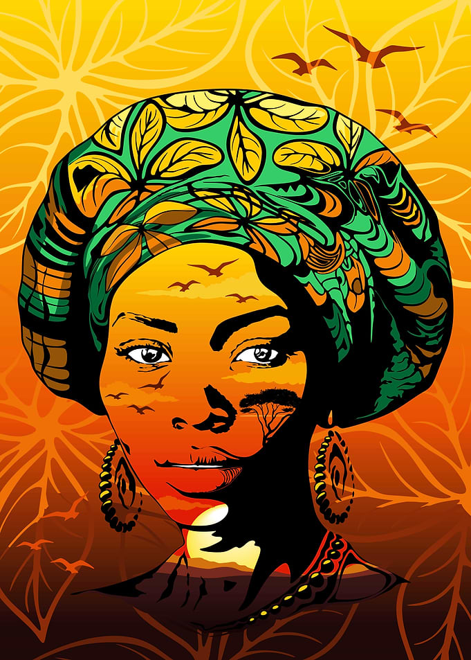 African Woman Silhouette Portrait with Sunset