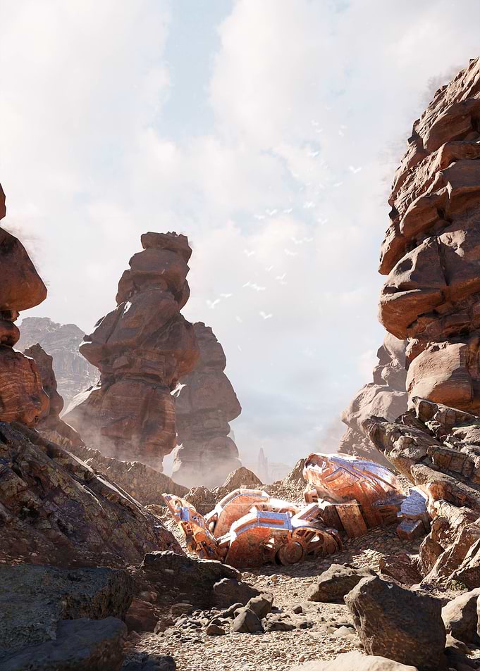 Desert Landscape with Wrecked Robot