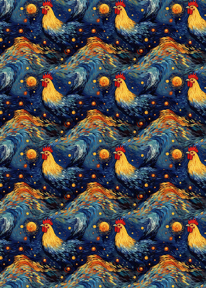 Starry Night Rooster Pattern