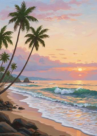 Tropical Beach Sunset Painting