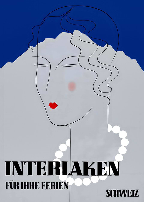 Interlaken Switzerland Vintage Travel Poster — retro travel art printed on metal