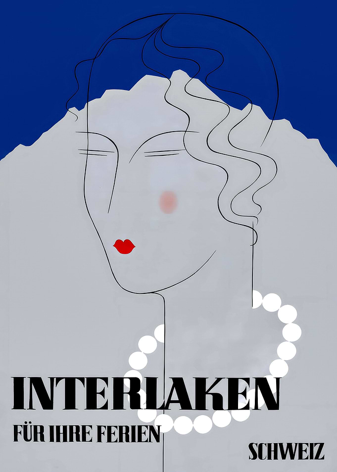 Interlaken Switzerland Vintage Travel Poster