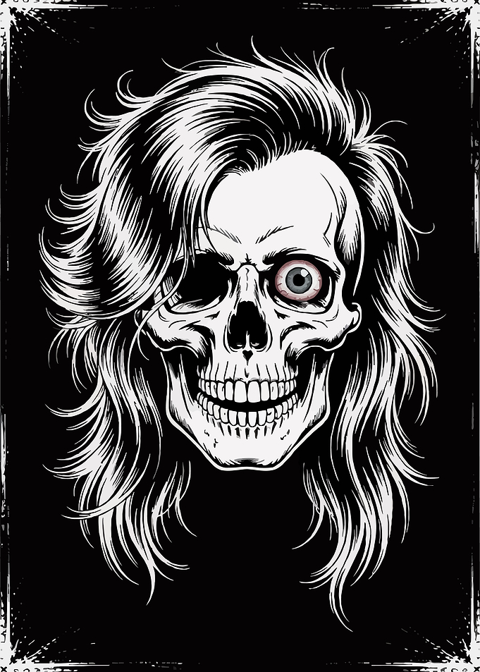 Skull with Hair and One Eye