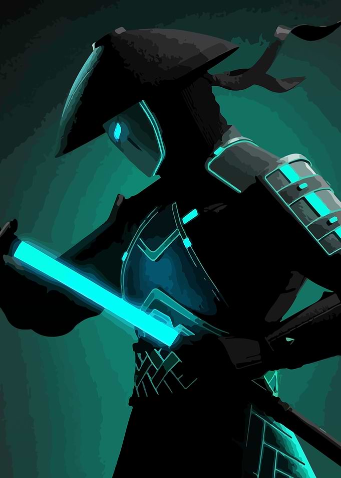 Cyberpunk Samurai Warrior with Glowing Sword