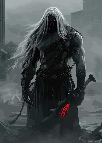 Dark Warrior with Glowing Red Eyes