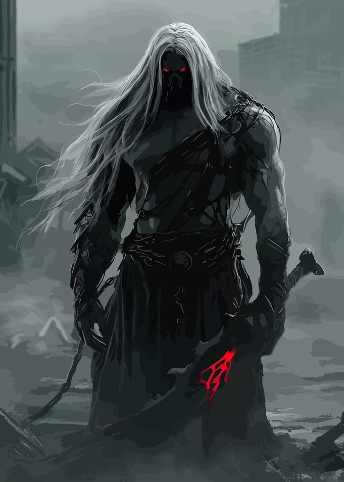 Dark Warrior with Glowing Red Eyes
