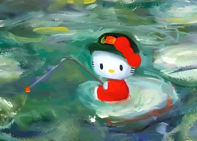 Hello Kitty Fishing on Lily Pad