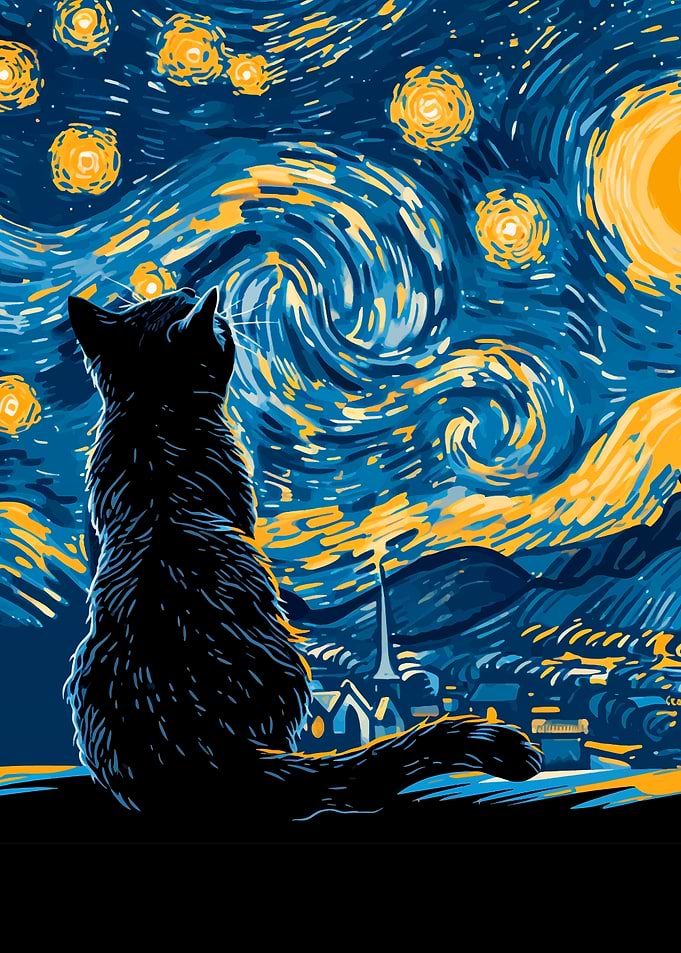 Cat Gazing at Starry Night