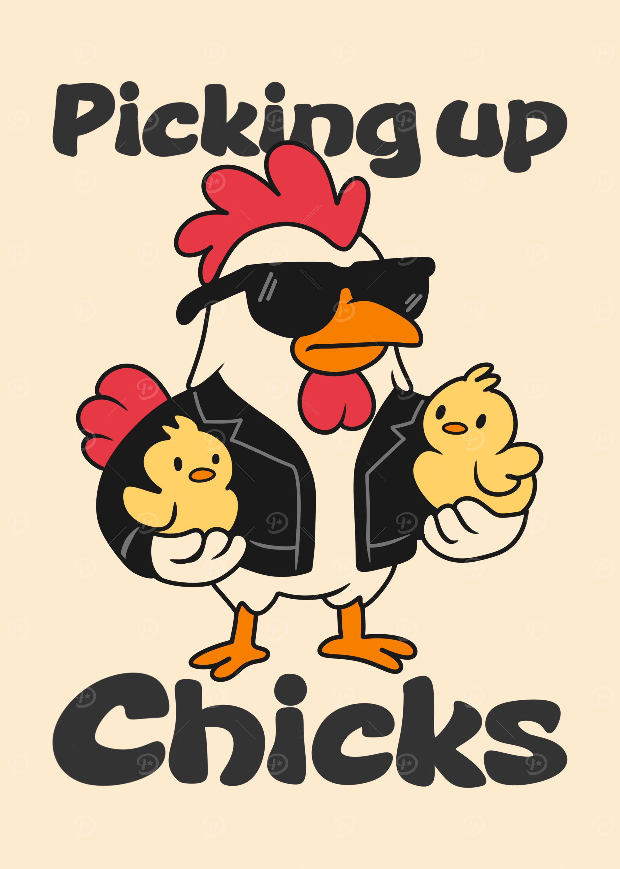 Picking up Chicks Cartoon Illustration
