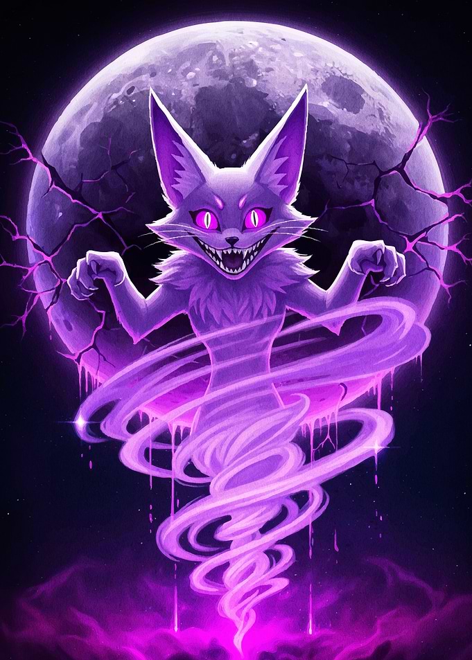 Purple Ghost Cat Moon