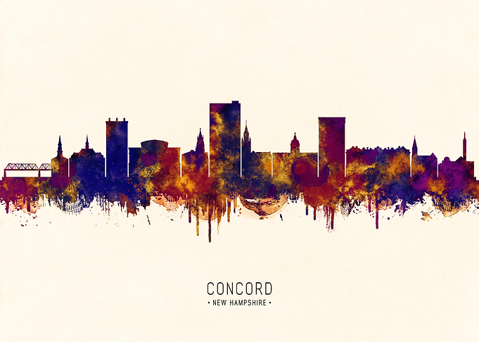 Concord New Hampshire Skyline Watercolor