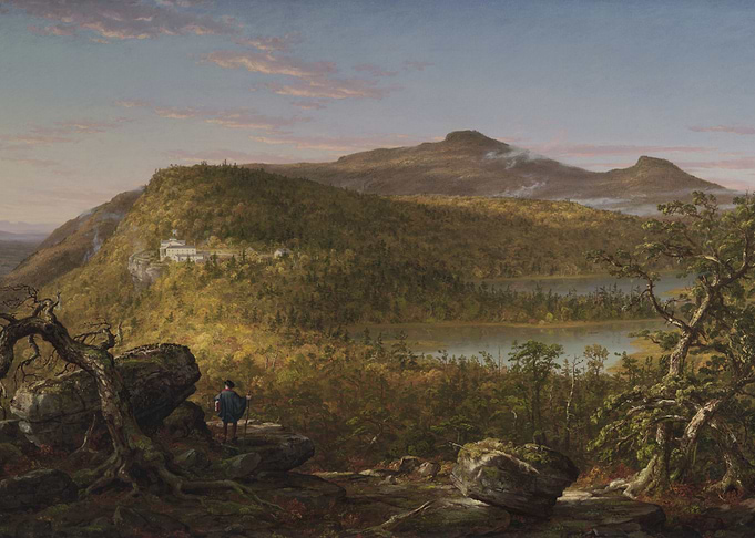 Landscape Painting with Figure and Mountains