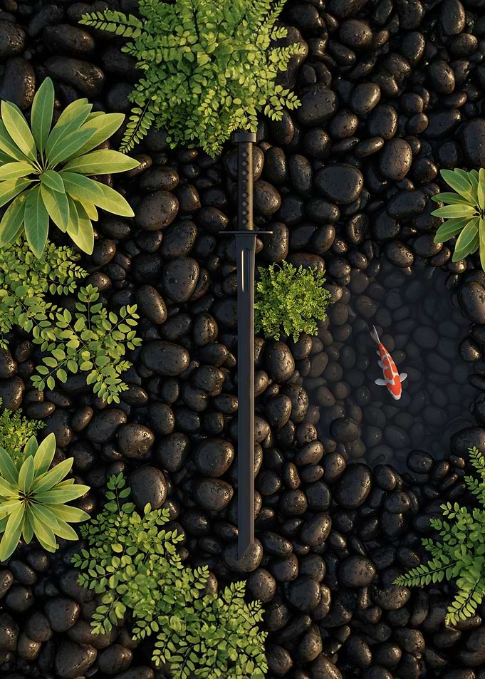 Zen Garden with Katana and Koi