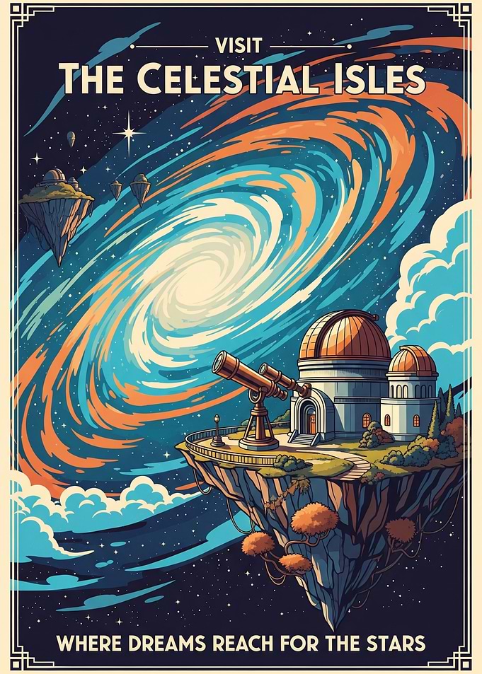 Visit the Celestial Isles Retro Poster