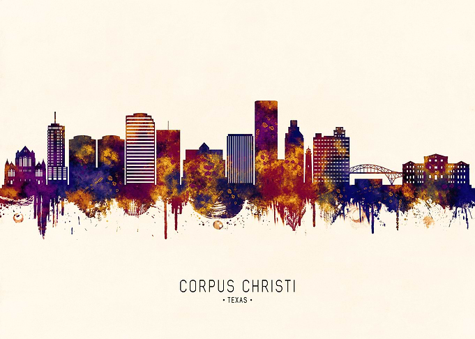 Corpus Christi Texas Skyline Watercolor