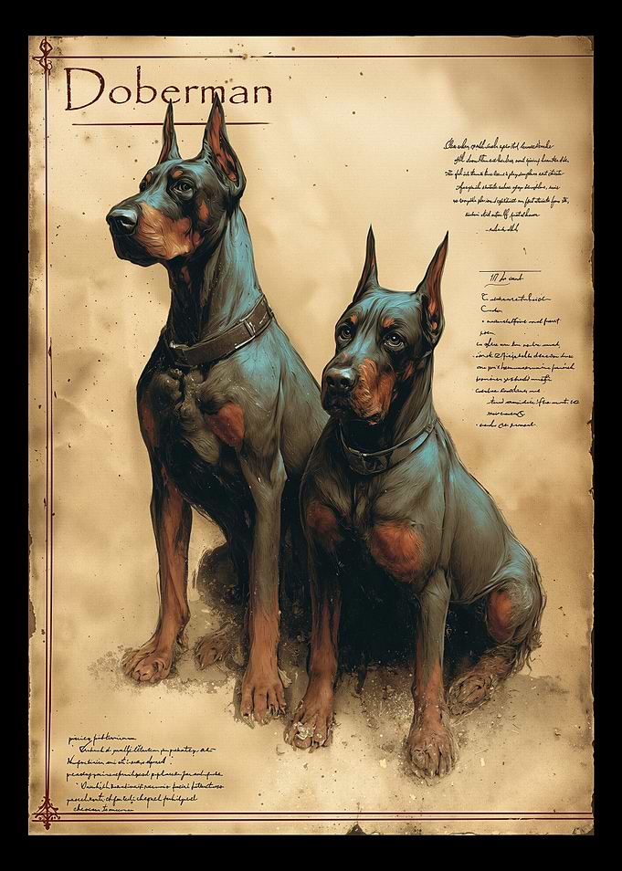 Doberman Dogs Vintage Style Portrait