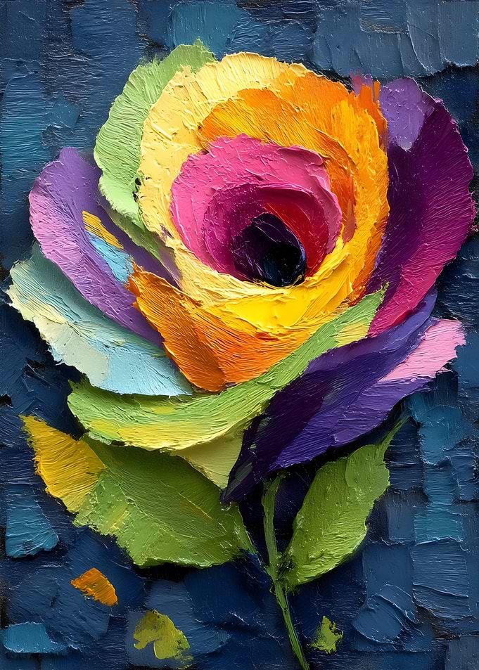 Impasto Rose Bloom: Textural Color Explosion