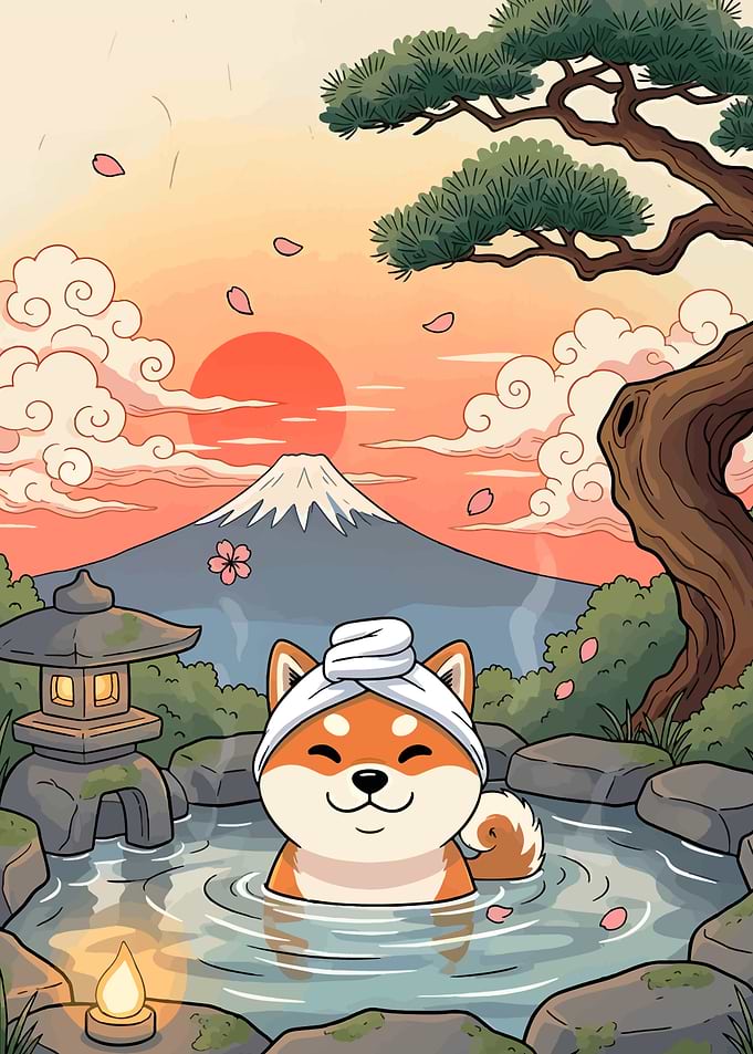 Shiba Inu Onsen Mount Fuji