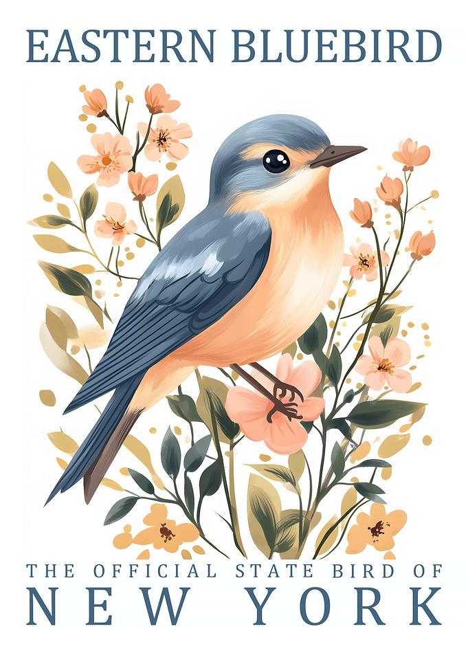 Eastern Bluebird with Floral Illustration