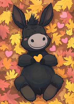 Cute Donkey in Autumn Leaves