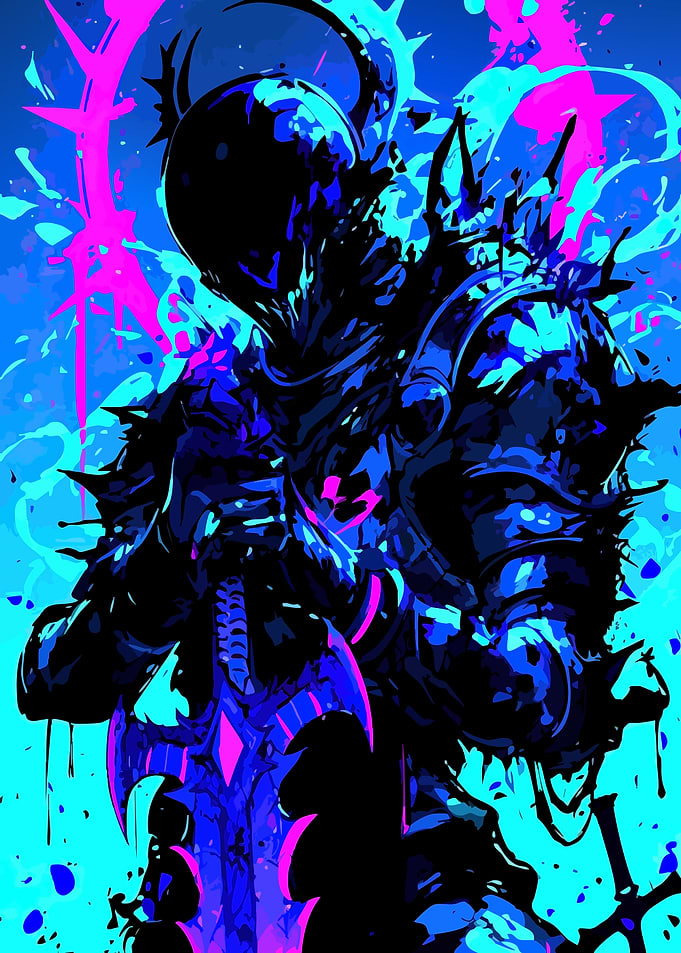 Neon Knight with Sword Digital Art
