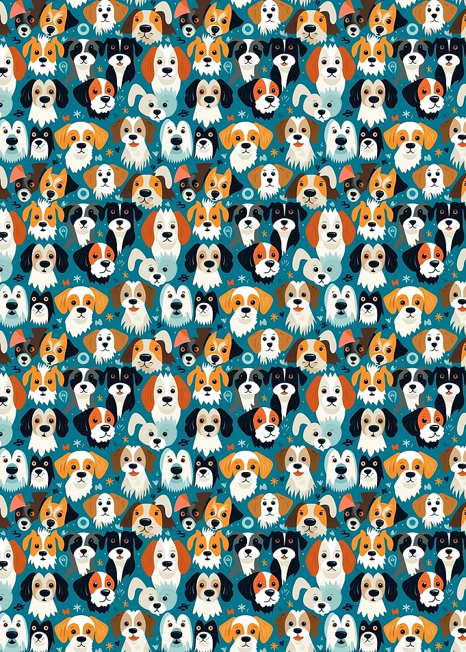Dog Faces Pattern on Teal Background
