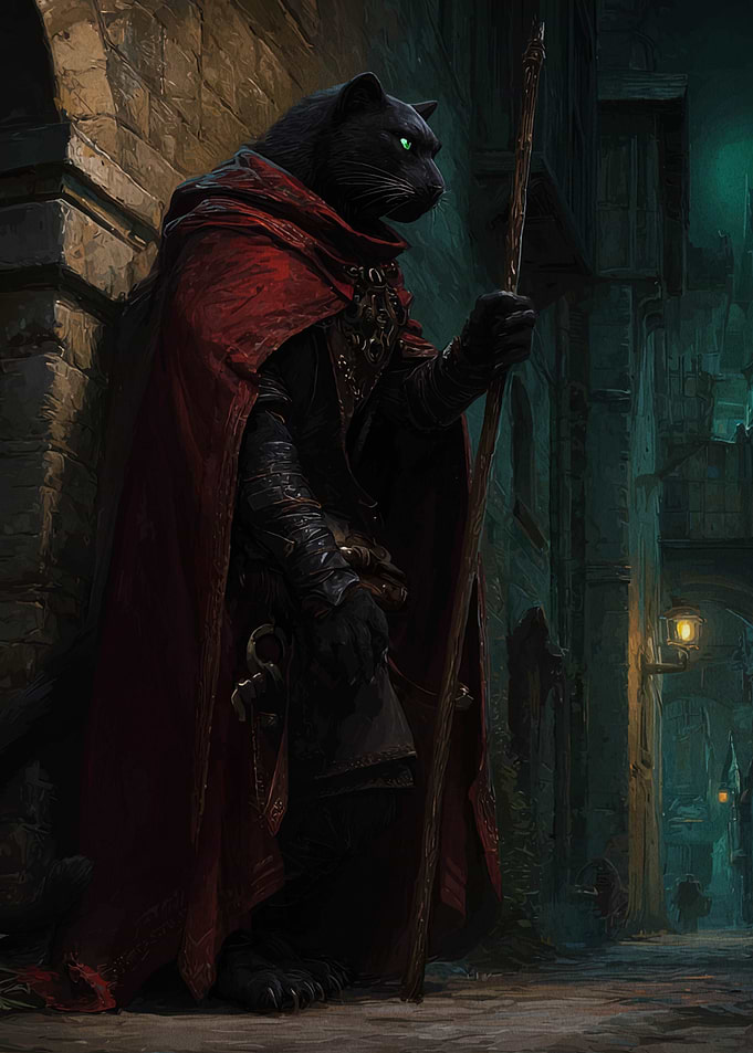 Anthropomorphic Panther in Red Cloak