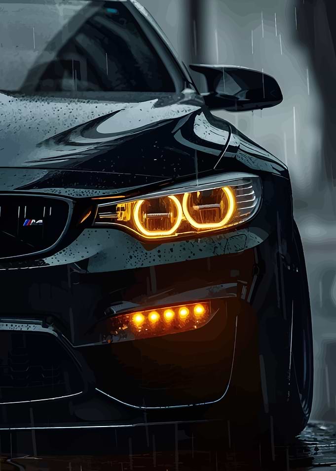 Black BMW in the Rain