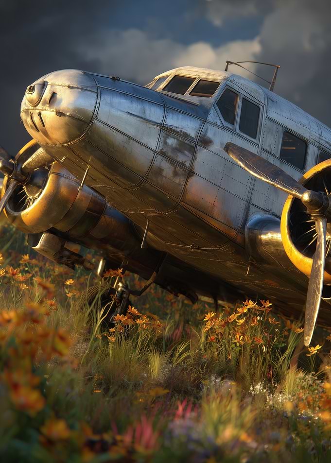 Forgotten Flight: Vintage Airplane in Wildflower Meadow