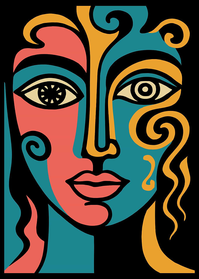 Abstract Face Art with Cubist Style.