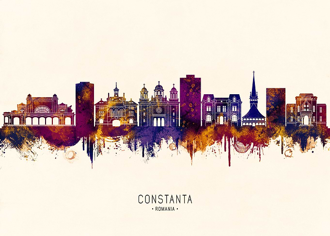 Constanta, Romania Skyline Watercolor
