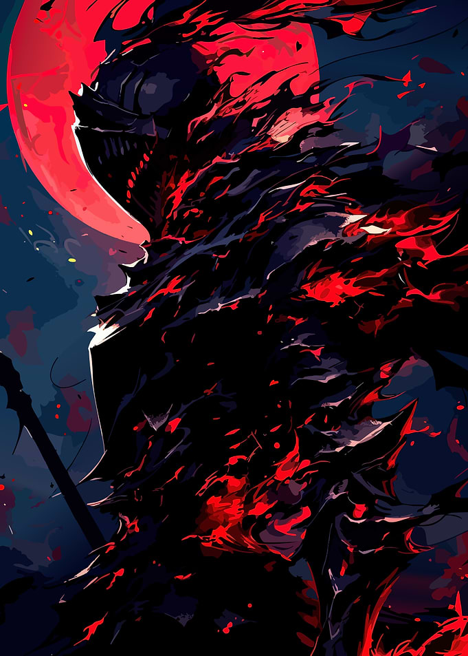 Armored Warrior with Red Moon