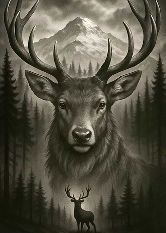 Monochrome Deer Portrait Forest