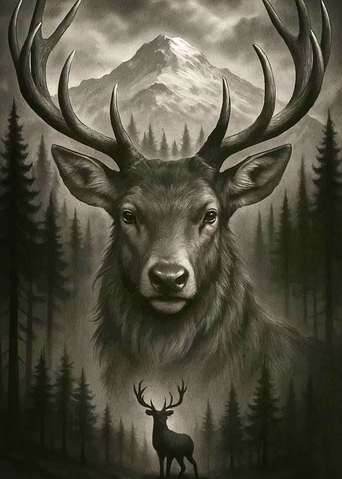 Monochrome Deer Portrait Forest