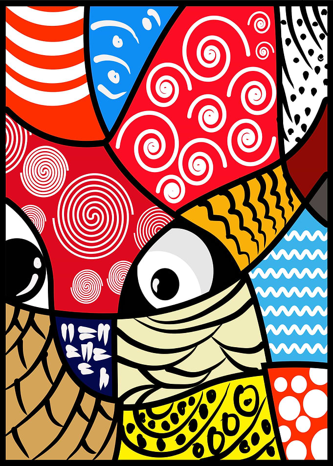 Abstract Fish Art with Bold Patterns