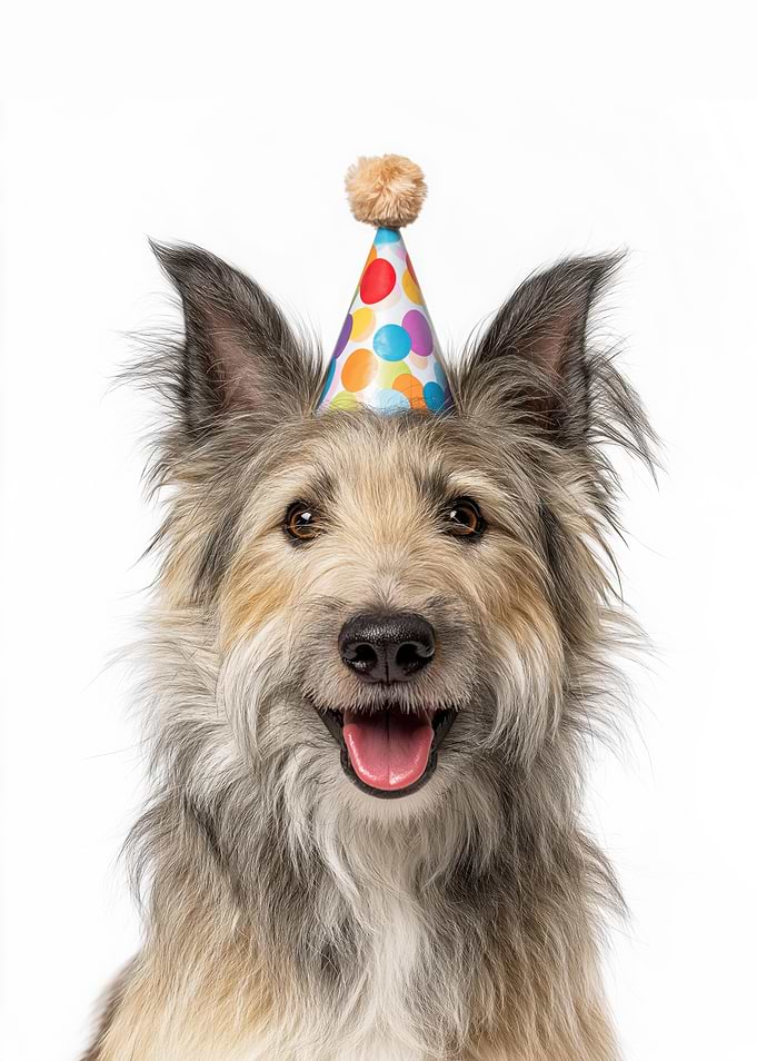 Happy Berger Picard Dog with Birthday Hat