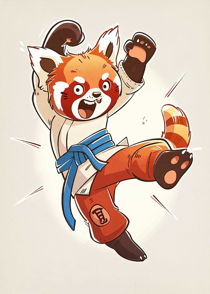 Red Panda Karate Cartoon Illustration