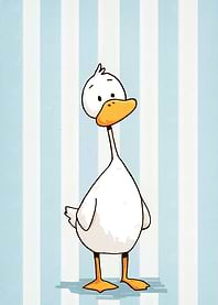 Cartoon Duck Illustration on Striped Background