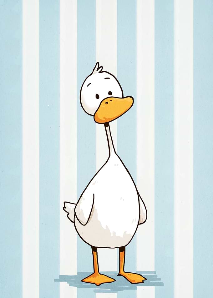 Cartoon Duck Illustration on Striped Background
