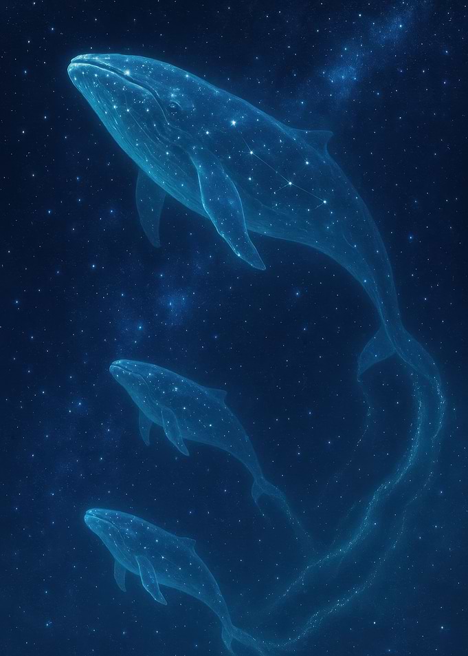 Celestial Whales in Starry Night