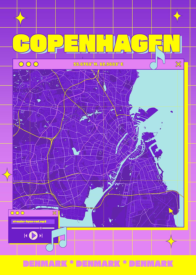 Copenhagen Map Art - Retro Aesthetic