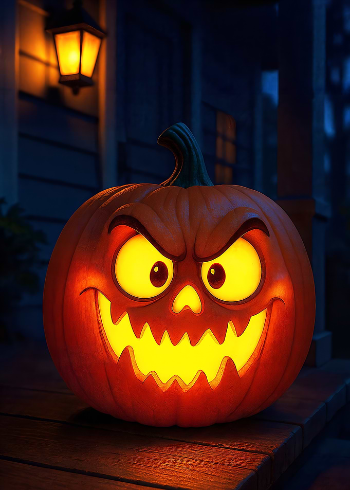 Glowing Halloween Pumpkin on Porch