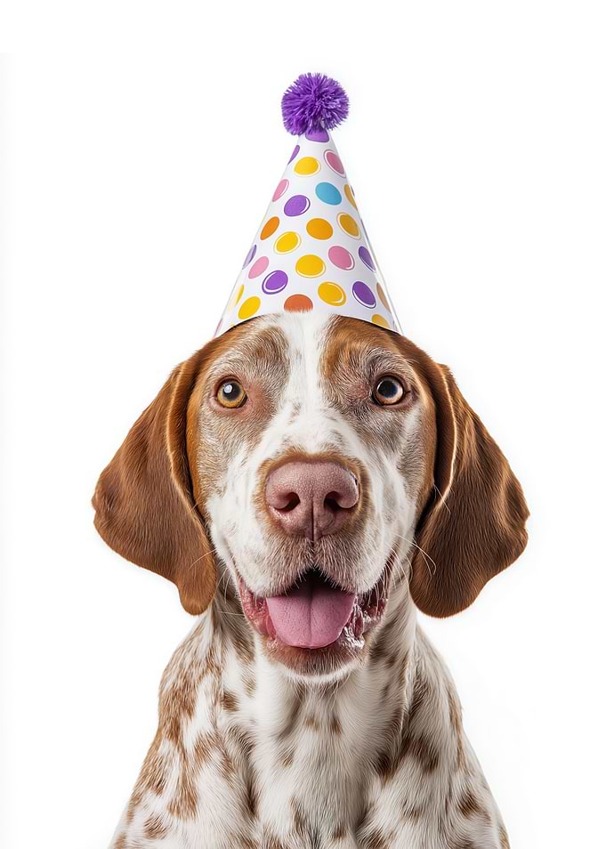 Bracco Italiano Dog with Birthday Hat