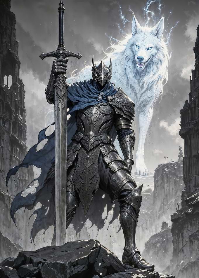 Shadow Knight and Spirit Wolf: Guardian of Ruined Realms